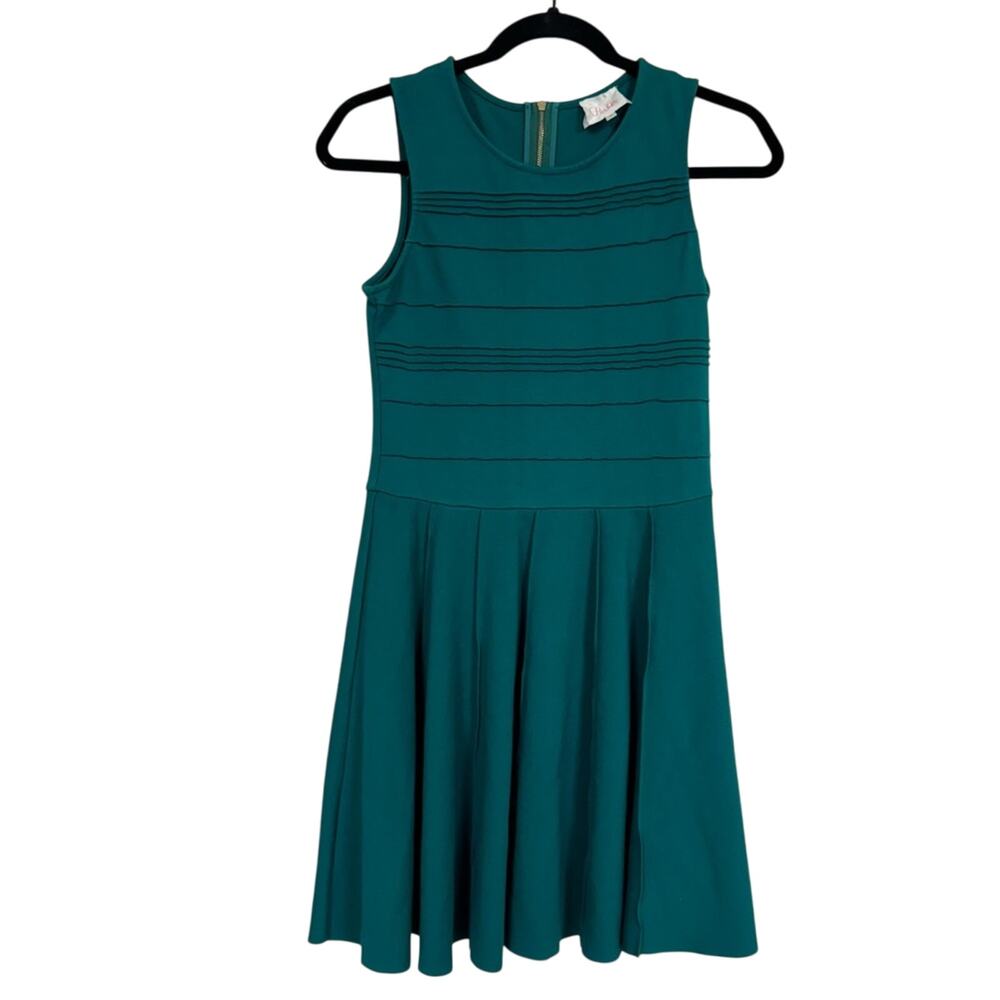 Parker Teal Sleeveless Fit & Flare Mini Dress Womens S Pleated Twee Green Preppy